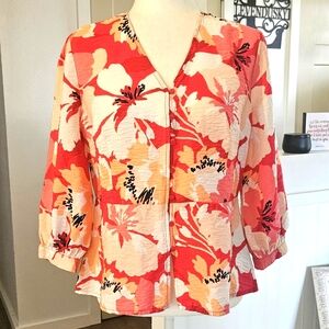Lightly Worn- LIZ CLAIBORNE - Pink/Orange Floral Top - Size Petite Med.